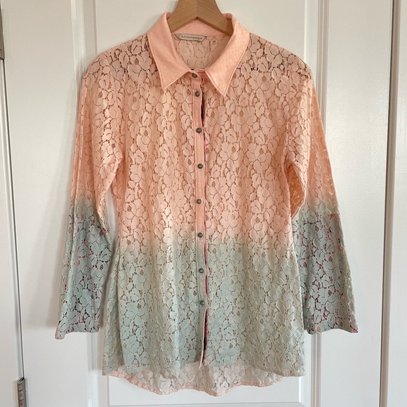 Soft Surroundings Tops - Soft Surroundings Aurelie Eyelet Button Down Silk Blend Top Pink Ombre Size XSP